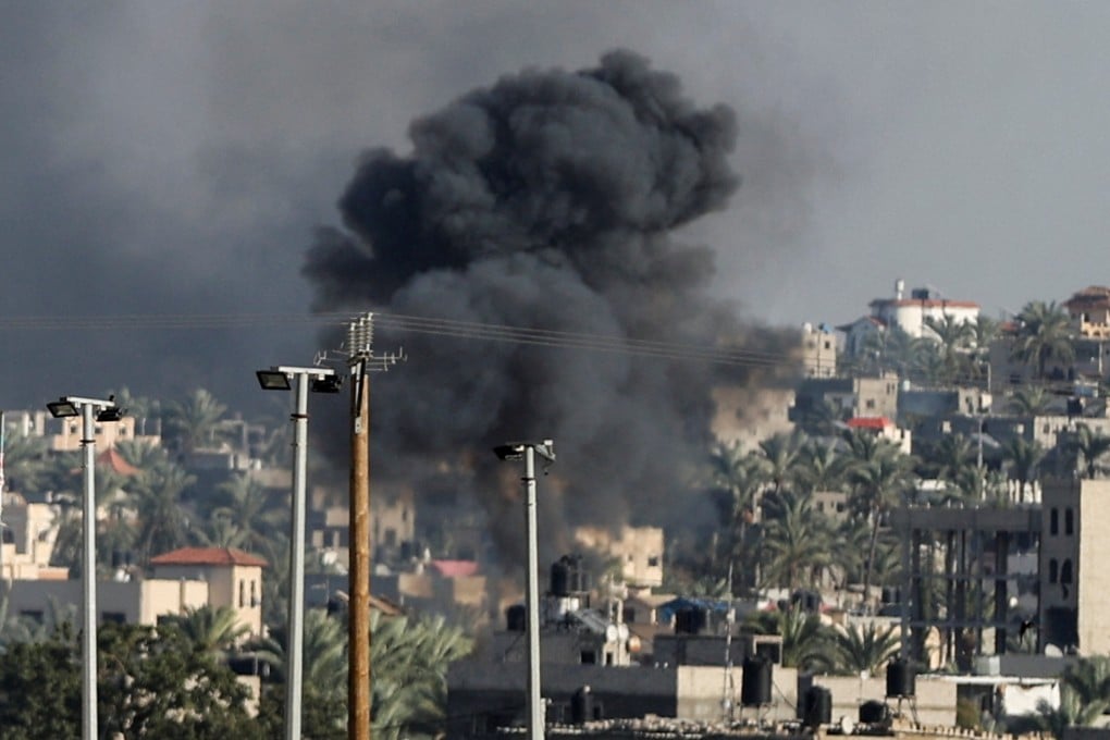 Smoke rises after an Israeli strike in Khan Younis, southern Gaza Strip, on Saturday. Photo: Reuters