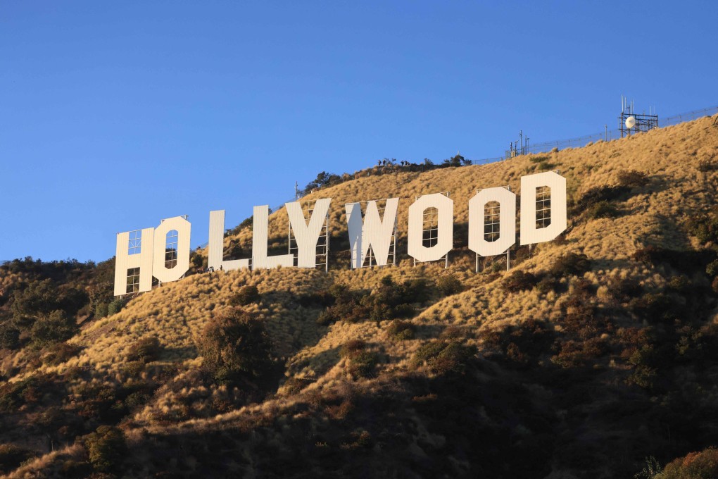 The Hollywood sign is pictured during a ceremony marking the 100th anniversary of the first time it was lit, in Los Angeles, California, on Friday. Photo: AFP