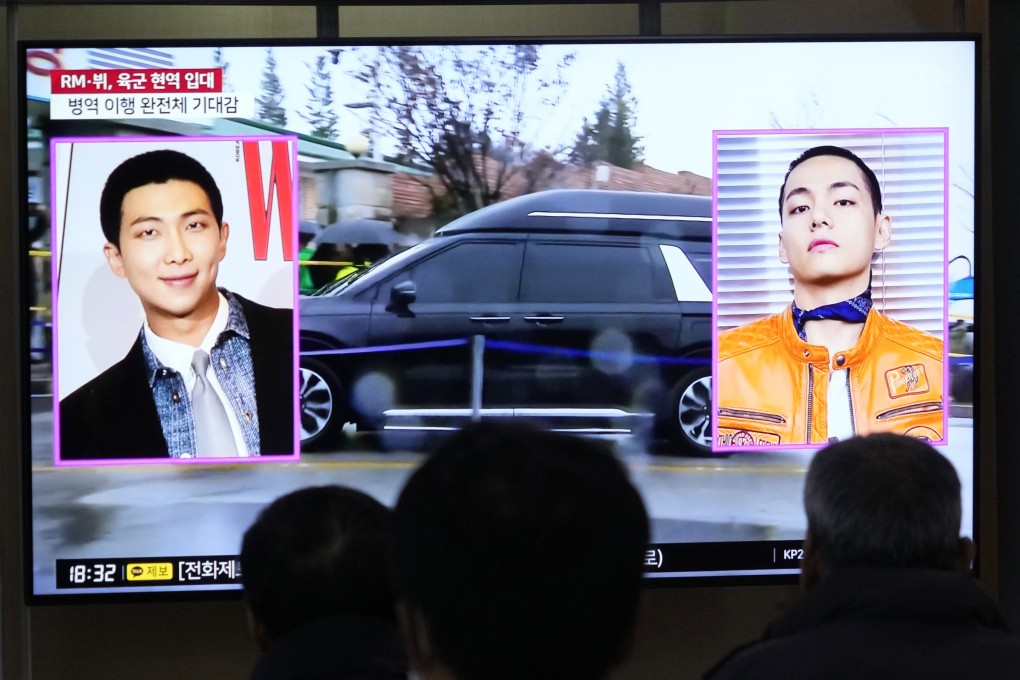 Singers RM and V of the K-pop band BTS began their mandatory military duties under South Korean law, their management agency announced on Monday. Photo: AP