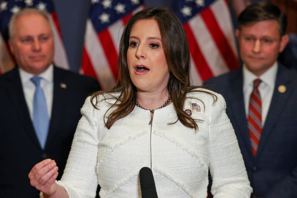 US Representative Elise Stefanik speaks to the media after the Republican caucus meeting, in Washington on May 14, 2021. Photo: Reuters