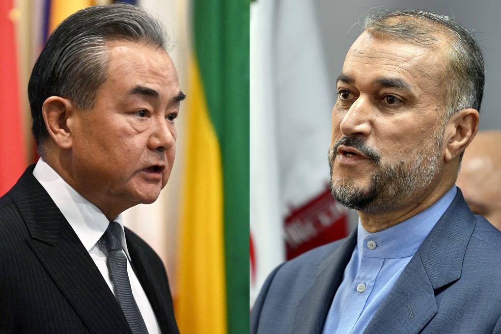Chinese Foreign Minister Wang Yi (seen left, in November 2023) spoke with Iranian Foreign Minister Hossein Amir Abdollahian (right, October 2023) in a phone call on Monday December 11, 2023, amid fears that the Israel-Gaza war could spill out into a second front on the Lebanon border. Photos: AFP/EPA-EFE, SCMP composite
