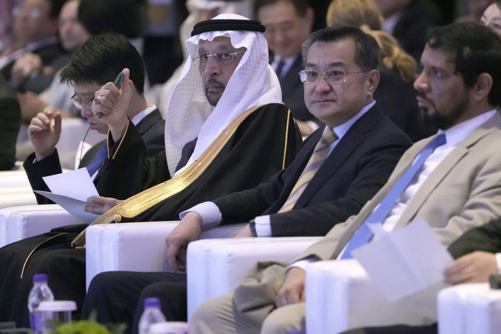 Saudi Arabia’s Minister of Investment Khalid al-Falih and China’s commerce vice-minister Li Fei at the China-Saudi Investment Conference in Beijing on Tuesday. Photo: AP