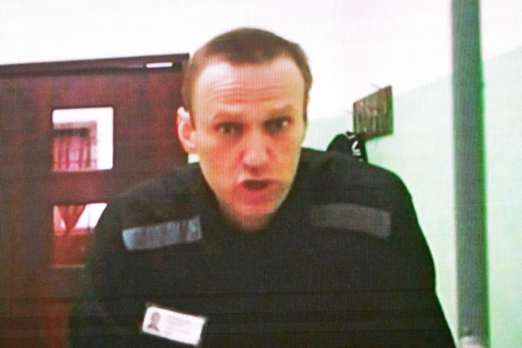 Jailed Russian opposition figure Alexei Navalny on a screen via a video link from his prison during court hearings at Russia’s Supreme Court in Moscow in June. Photo: AFP