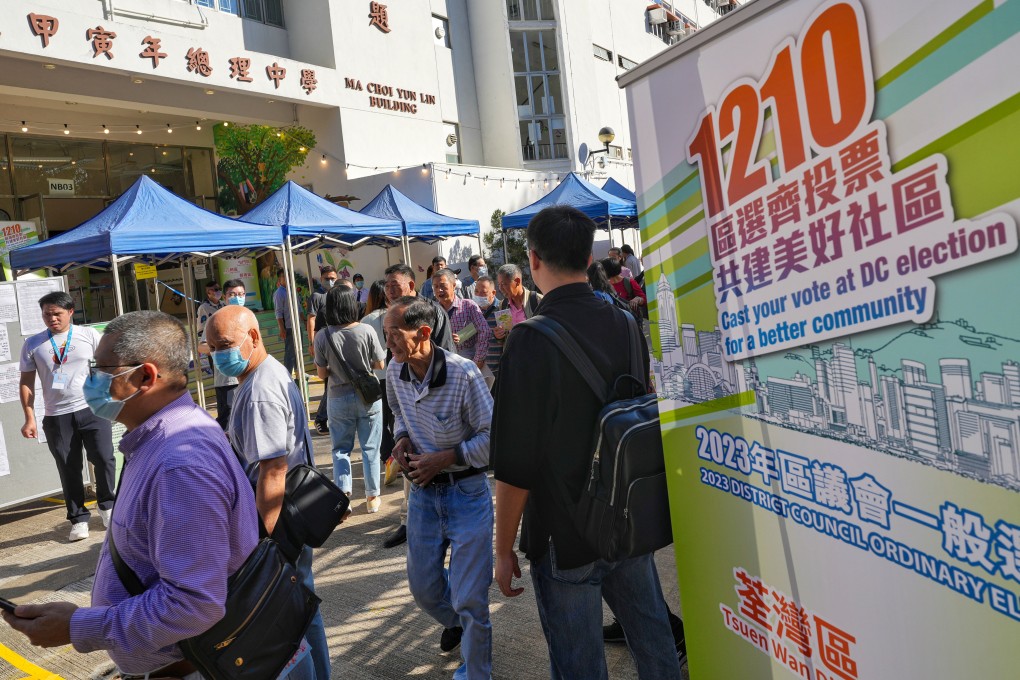 Voters at a polling station in Sheung Shui. Sunday’s district council election was the first since an overhaul to align the municipal-level bodies with Beijing’s principle that only “patriots” should be in charge. Photo: Elson LI