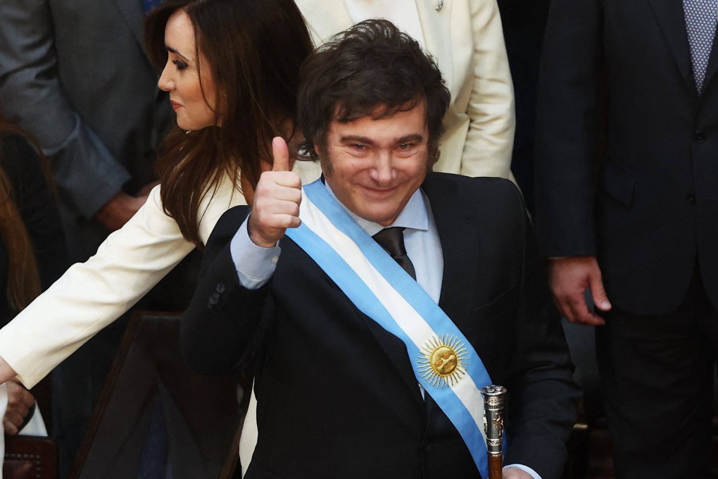 Argentina’s new president, Javier Milei, during his inauguration ceremony in Buenos Aires on Sunday. Photo: AFP