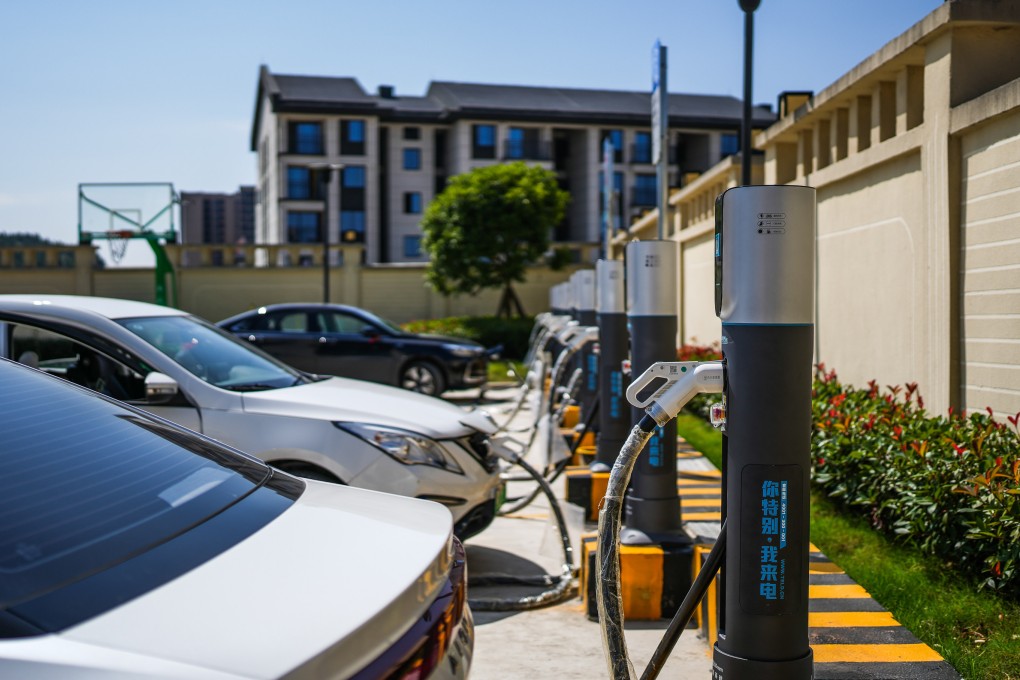 An EV charging station in China’s southwestern Guizhou province. China will require higher driving range and energy density from mid-2024. Photo: Xinhua