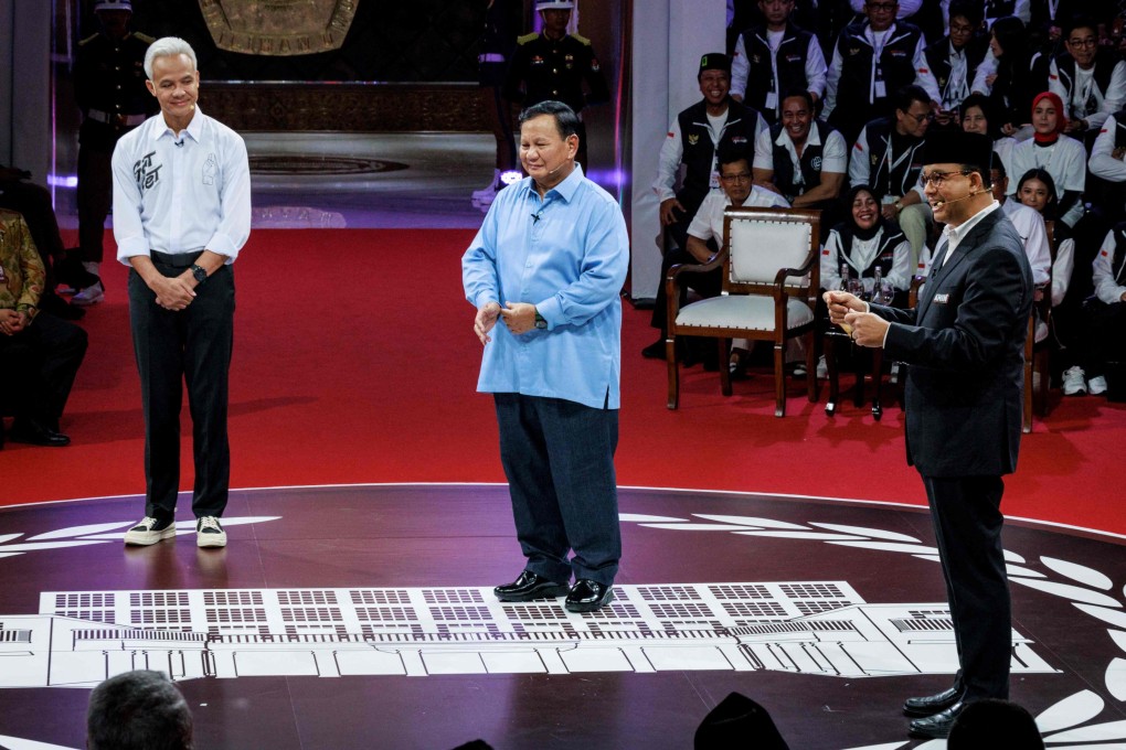 Ganjar Pranowo, Prabowo Subianto and Anies Baswedan at the first presidential election debate on December 12. Photo: AFP