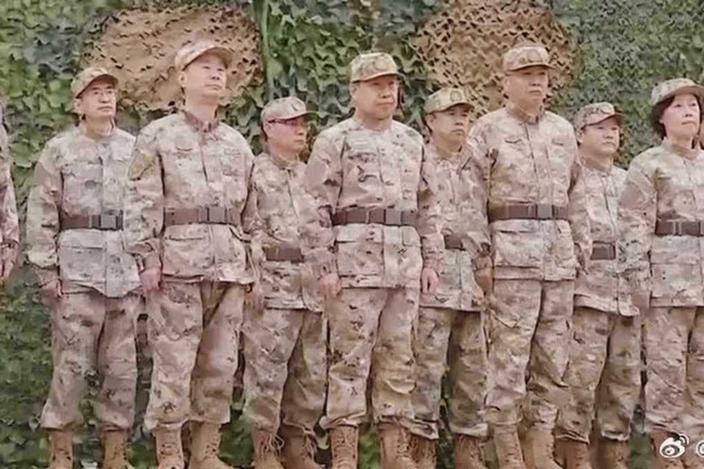 Wang Xiaohui, Sichuan’s Communist Party chief, and other provincial officials appear in uniforms at an event at a local base. Photo: Weibo/ 湖北朱会明
