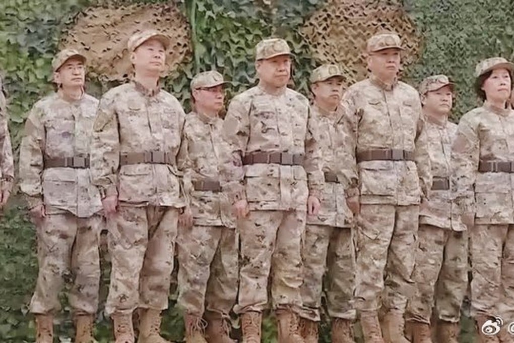 Wang Xiaohui, Sichuan’s Communist Party chief, and other provincial officials appear in uniforms at an event at a local base. Photo: Weibo/ 湖北朱会明