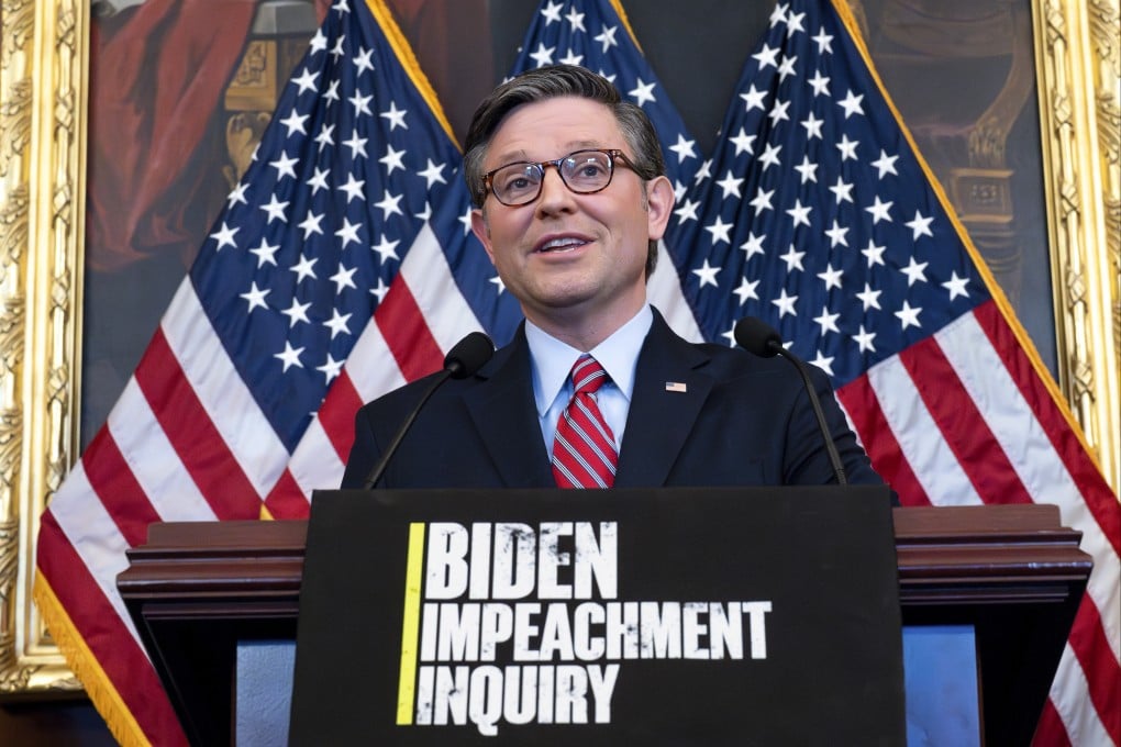 US House Speaker Mike Johnson, a Republican, has pushed for a formal impeachment inquiry into President Joe Biden. Photo: AP