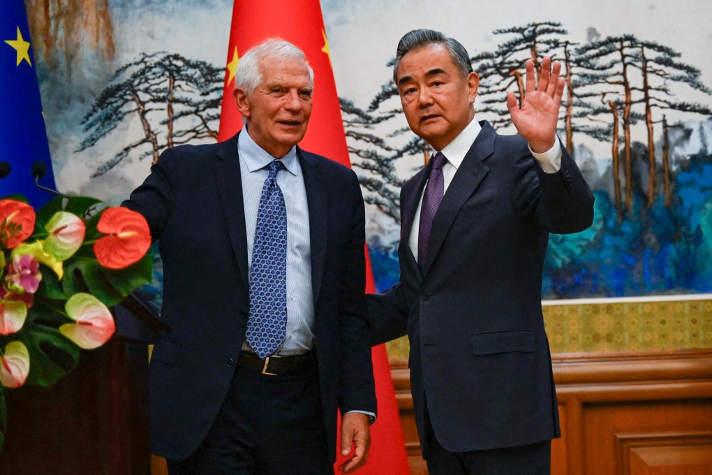 Josep Borrell, EU high representative for foreign affairs and security policy , with Wang Yi, China’s foreign minister, at the EU-China High-Level Strategic Dialogue in Beijing on October 13, part of a series of engagements that led up to the EU-China summit last week. Photo: AFP