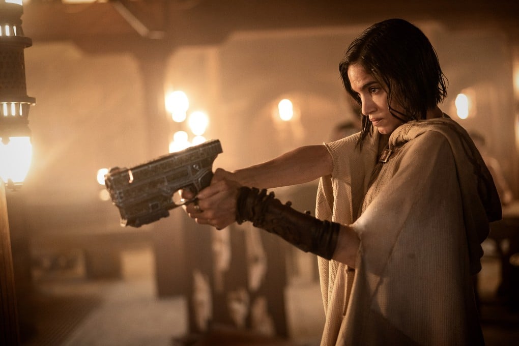 Sofia Boutella as Kora in a still from “Rebel Moon – Part One: A Child of Fire”, directed by Zack Snyder and co-starring Bae Doona and Ed Skrein. Photo: Clay Enos/Netflix