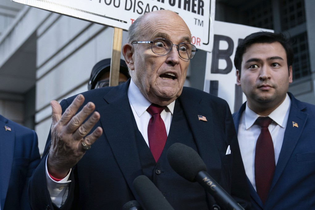 Rudy Giuliani speaks during a news conference outside the federal courthouse in Washington on Friday. Photo: AP