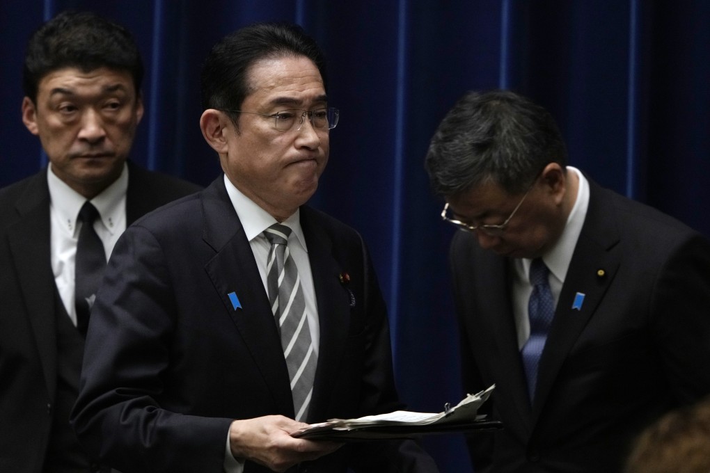 Japanese Prime Minister Fumio Kishida leaves after a press conference in Tokyo. The scandal has already rocked Prime Minister Fumio Kishida’s government, resulting in the replacement of all four ministers belonging to the LDP’s largest faction. Photo: Xinhua