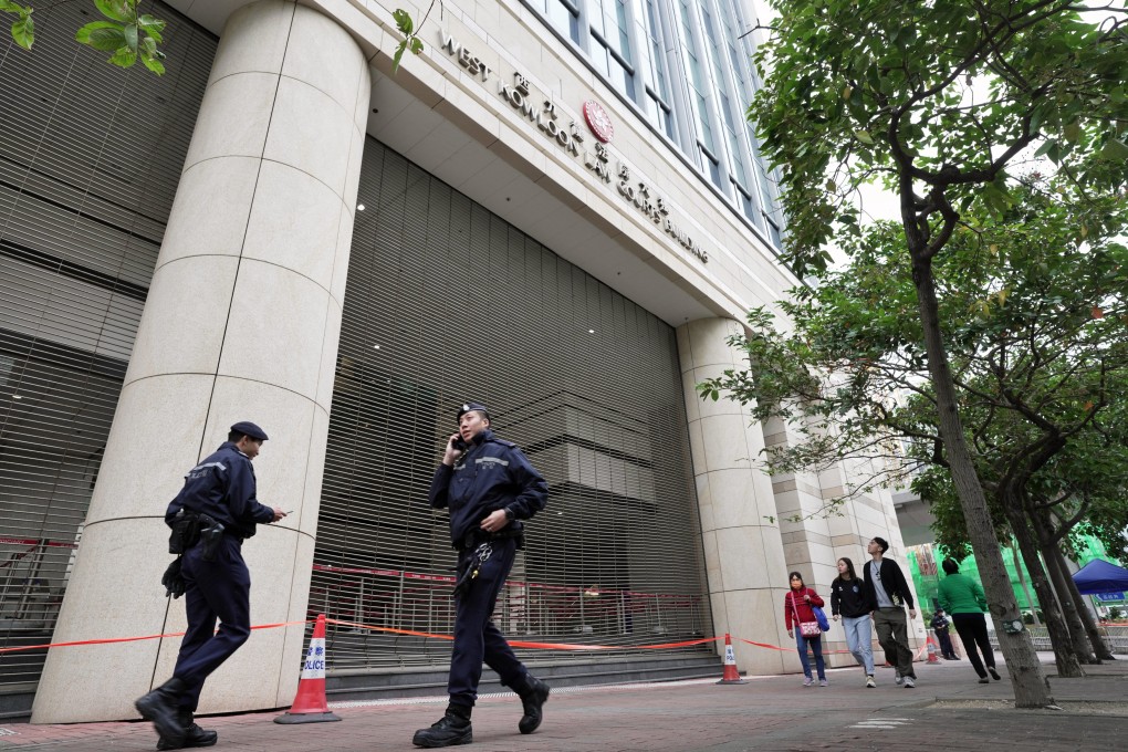 Police have started to patrol around West Kowloon Court ahead of Monday’s trial. Photo: Elson Li