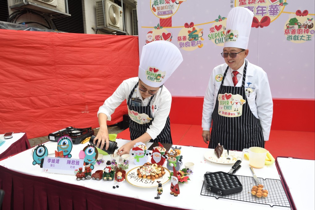 Staff from the Hong Kong Sanatorium and Hospital try their hand at making waffles. Photo: Lam Lui Kong