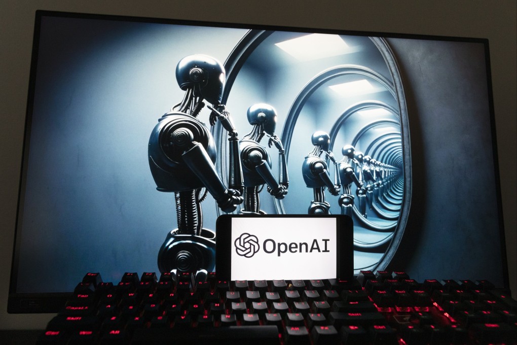 The OpenAI logo is seen with an image generated by ChatGPT’s Dall-E text-to-image model, Dec. 8, 2023. Photo: AP