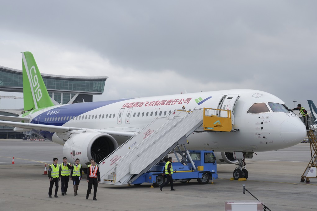 The C919 arrived in Hong Kong last week as part of its first flight outside of mainland China. Photo: Sam Tsang