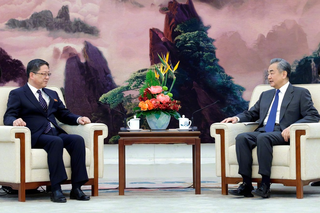 Chinese Foreign Minister Wang Yi, right, meets North Korean deputy foreign minister Pak Myong-ho in Beijing. Photo: Ministry of Foreign Affairs, China