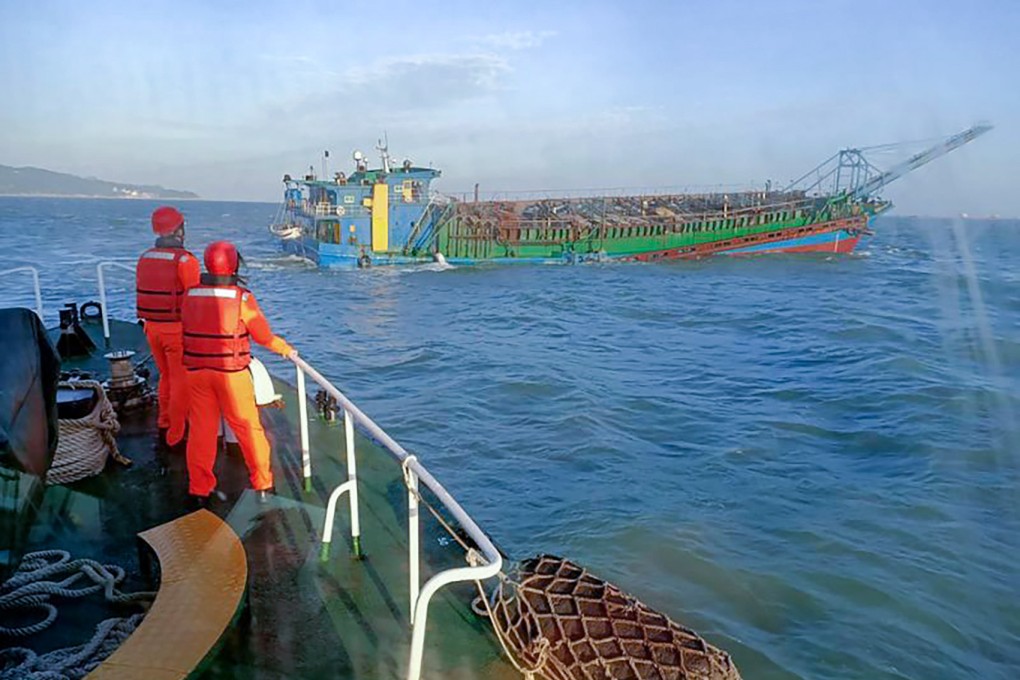 Over the past decade, dozens of dredgers from mainland China have reportedly crossed into Taiwanese waters to illegally extract sand from the seabed. Photo: Taiwan Coastguard Administration