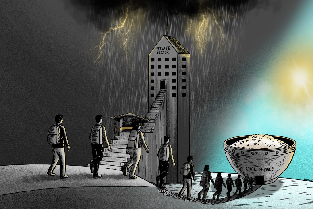 China’s students are foregoing the traditional path to graduate school, as employment prospects in the private sector look far less stable. Illustration: Lau Ka-kuen