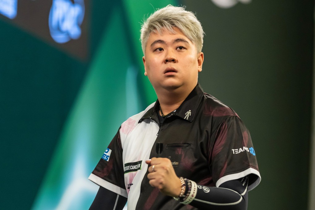 Hong Kong’s Hugo Leung celebrates during his win over Gain Van Veen at the PDC World Darts Championship at Alexandra Palace in London. Photo: X/OfficialPDC