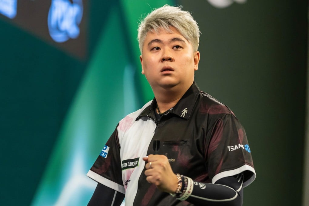 Hong Kong’s Hugo Leung celebrates during his win over Gain Van Veen at the PDC World Darts Championship at Alexandra Palace in London. Photo: X/OfficialPDC