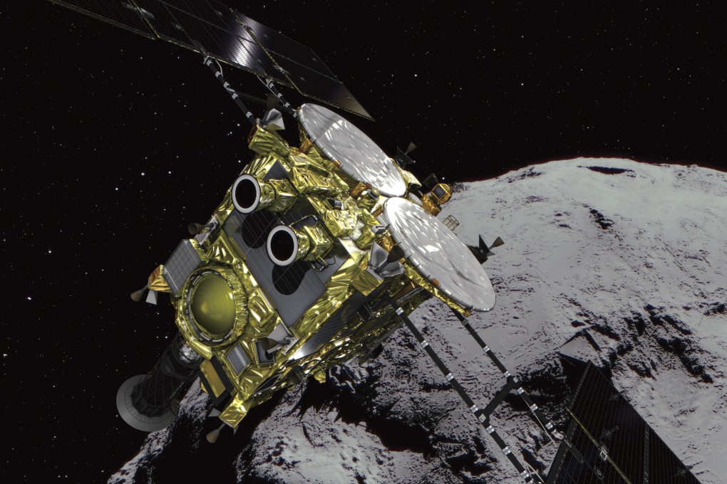 An asteroid and asteroid explorer Hayabusa-2. Photo: AP