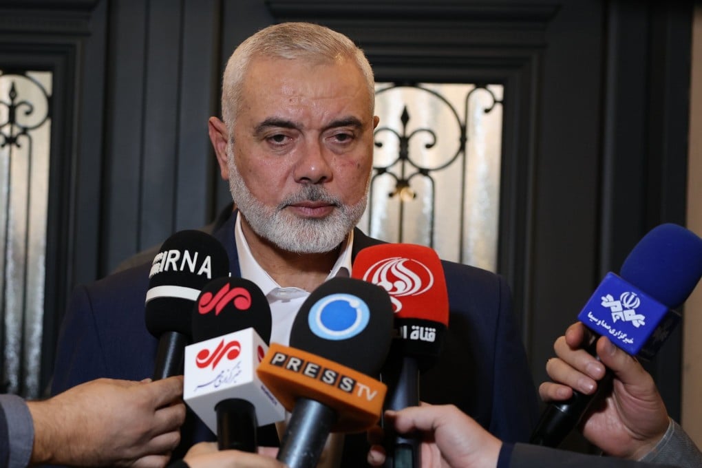 Hamas leader Ismail Haniyeh speaks to the media as talks about a ceasefire in the Israel-Gaza war intensify. Photo: EPA-EFE/Iranian Foreign Ministry handout