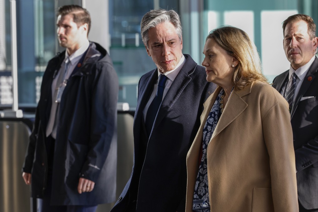 US Secretary of State Antony Blinken and ambassador to Nato Julianne Smith arrive for a meeting of the bloc’s foreign ministers, in Brussels last month. Photo: AP