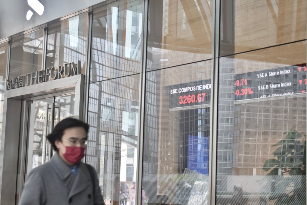Market indices displayed on a screen inside a building in Central, Hong Kong in February 2023: Photo: Li Jiaxing