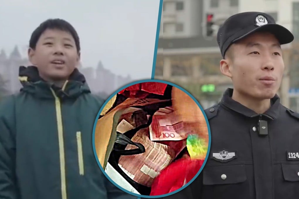 Despite his family’s precarious financial situation and his father’s hospitalisation, a 13-year-old boy found and promptly turned in US$22,000 to the police. Photo: SCMP composite/Weibo