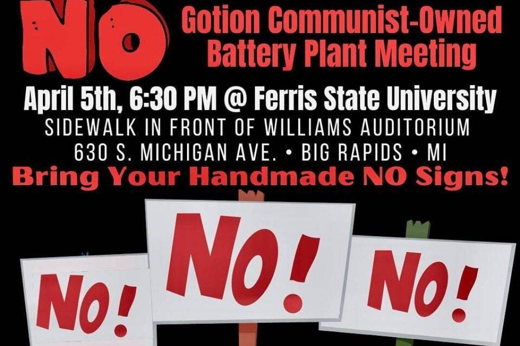 The noes have it: a poster promoting opposition to the Gotion project in Green Charter Township, Michigan. Image: Courtesy of Angela Rigas