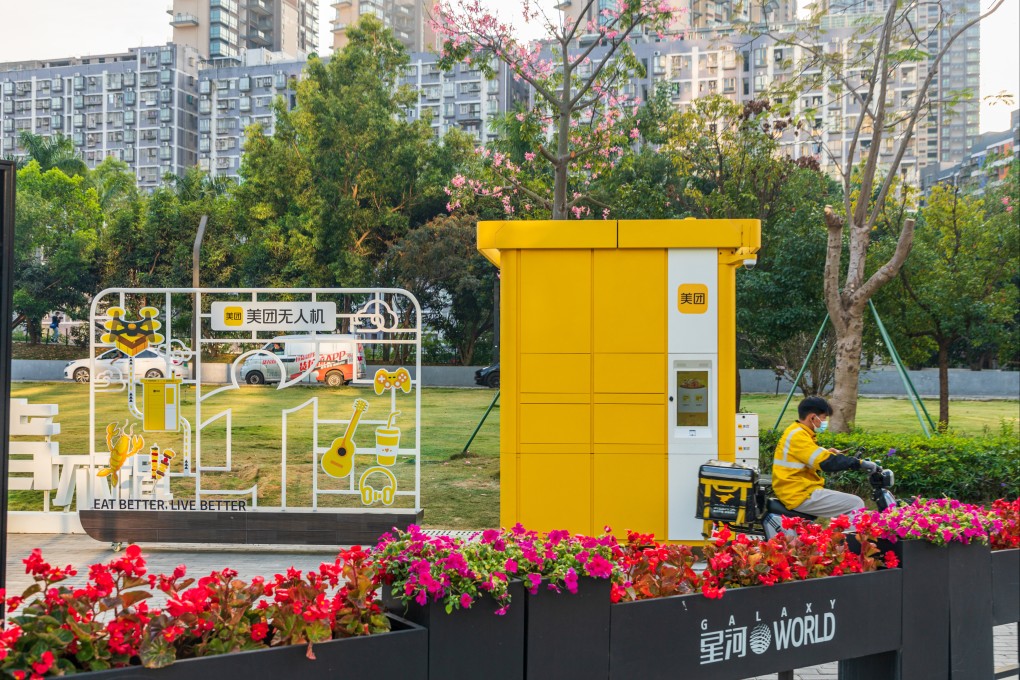Meituan’s M-port booth for drones to drop off takeout food for customers in Shenzhen, Guangdong province. Photo: Getty Images