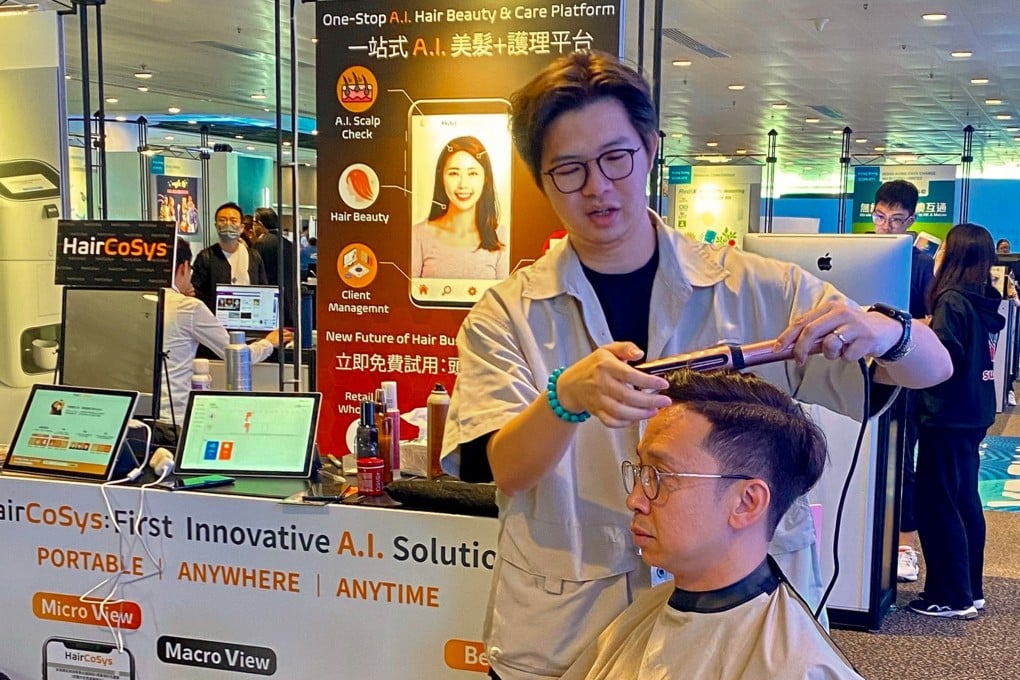 HairCoSys demonstrates its artificial intelligence solution for the hair care industry at the Hong Kong International Innovation Expo in April this year. Photo: Facebook/HairCoSys