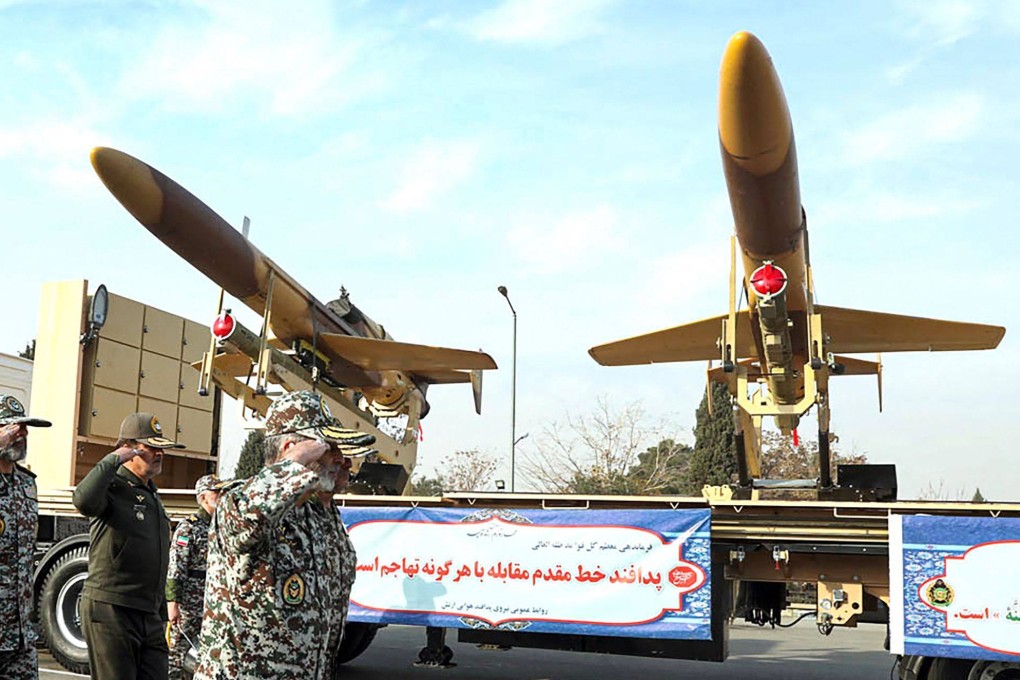 Iranian army officials inspect homemade drones in Tehran. The US is blaming a strike on a tanker near India on Iranian drones. Photo: Handout /Iranian Army office/AFP