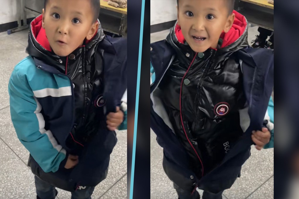 The story of a proud and happy six-year-old boy in China who showed off a new jacket his single, migrant worker father bought for him has captivated mainland social media. Photo: SCMP composite/Douyin
