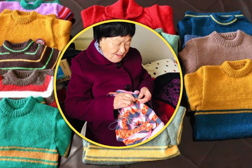 The story of an 84-year-old woman in China, who has knitted thousands of warm jumpers for the country’s poverty-stricken children, has captivated mainland social media. Photo: SCMP composite/Shutterstock