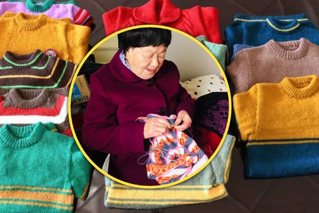 The story of an 84-year-old woman in China, who has knitted thousands of warm jumpers for the country’s poverty-stricken children, has captivated mainland social media. Photo: SCMP composite/Shutterstock