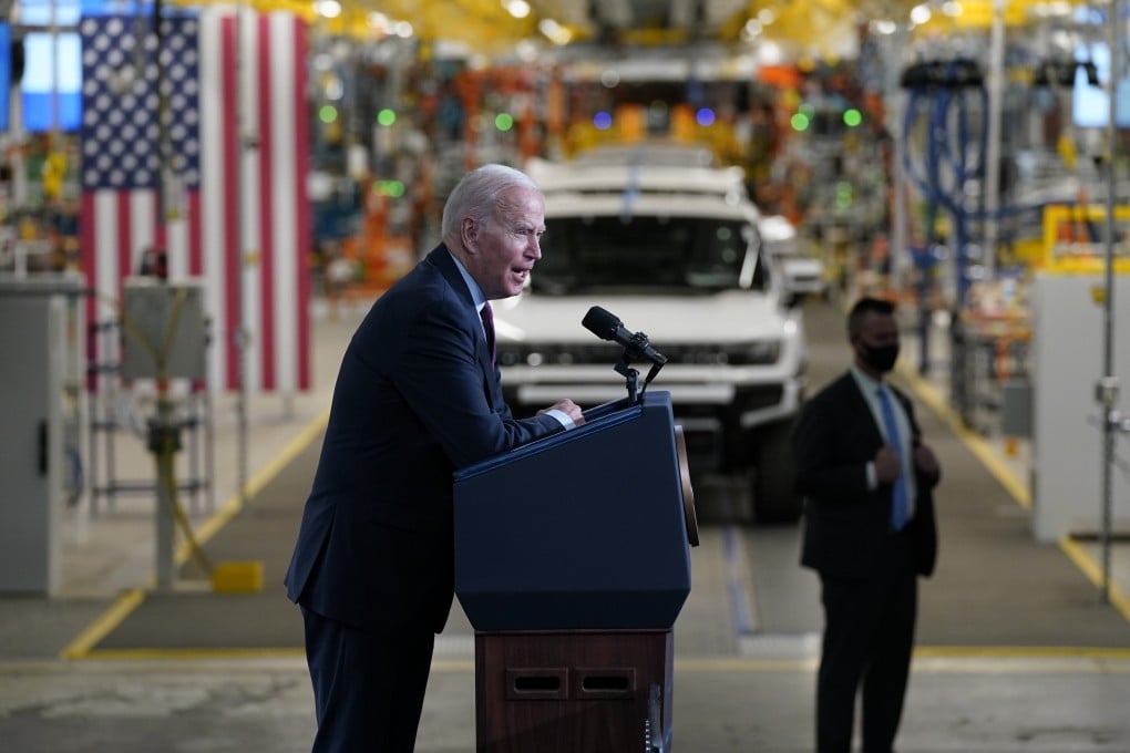 US President Joe Biden speaks during a visit to a General Motors electric vehicle assembly plant in Detroit. The Biden administration has increased subsidies to US manufacturers as part of its economic competition with China, adding pressure to an already-growing fiscal deficit. Photo: AP