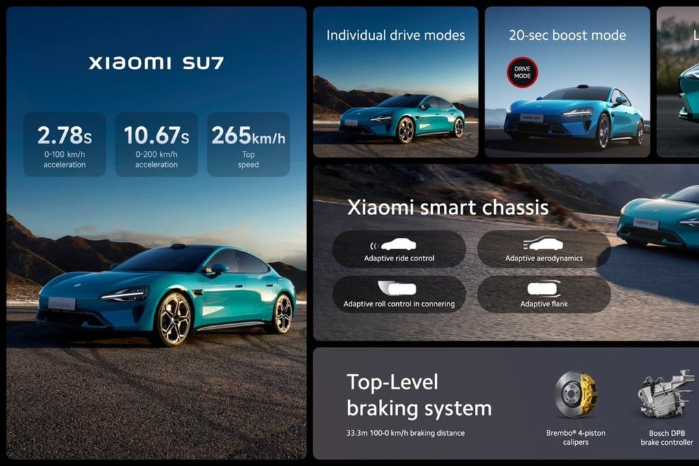 Xiaomi touted high-end specification of its SU7 EV but stopped short of revealing a launch date or price. Photo: Handout
