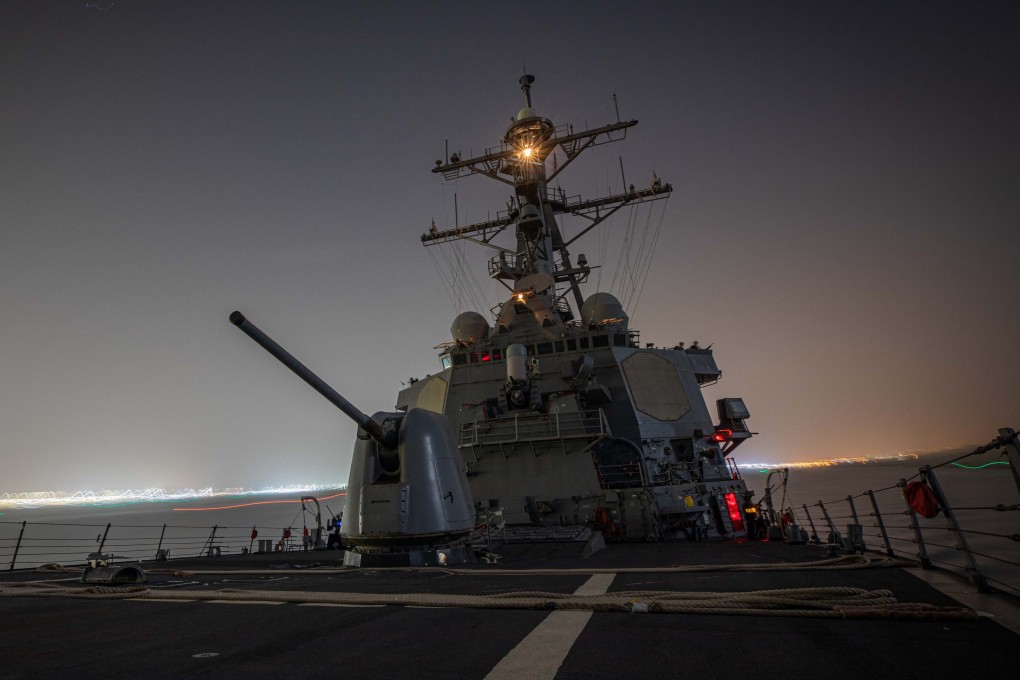 The USS Carney transits the Suez Canal on November 26. The US destroyer has shot down Houthi drones and missiles launched from Yemen. Photo: US Navy
