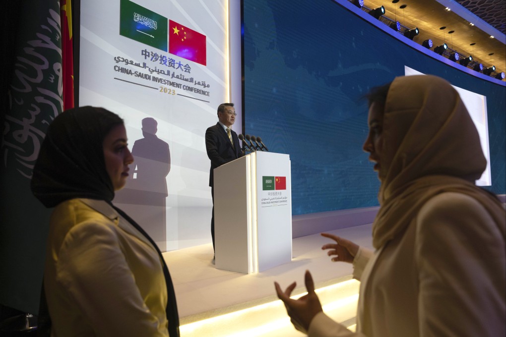 China’s Vice-Minister of Commerce Li Fei, centre, speaks at the opening of the China-Saudi Investment Conference in Beijing on December 12. The conference aims to enhance the nations’ partnership in investment, trade and the economy, and support China’s Belt and Road Initiative to connect Asia with Africa and Europe. Photo: AP