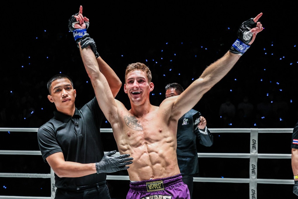 Nico Carrillo celebrates his win over Nong-O Gaiyanghadao at ONE Friday Fights 46. Photo: ONE Championship