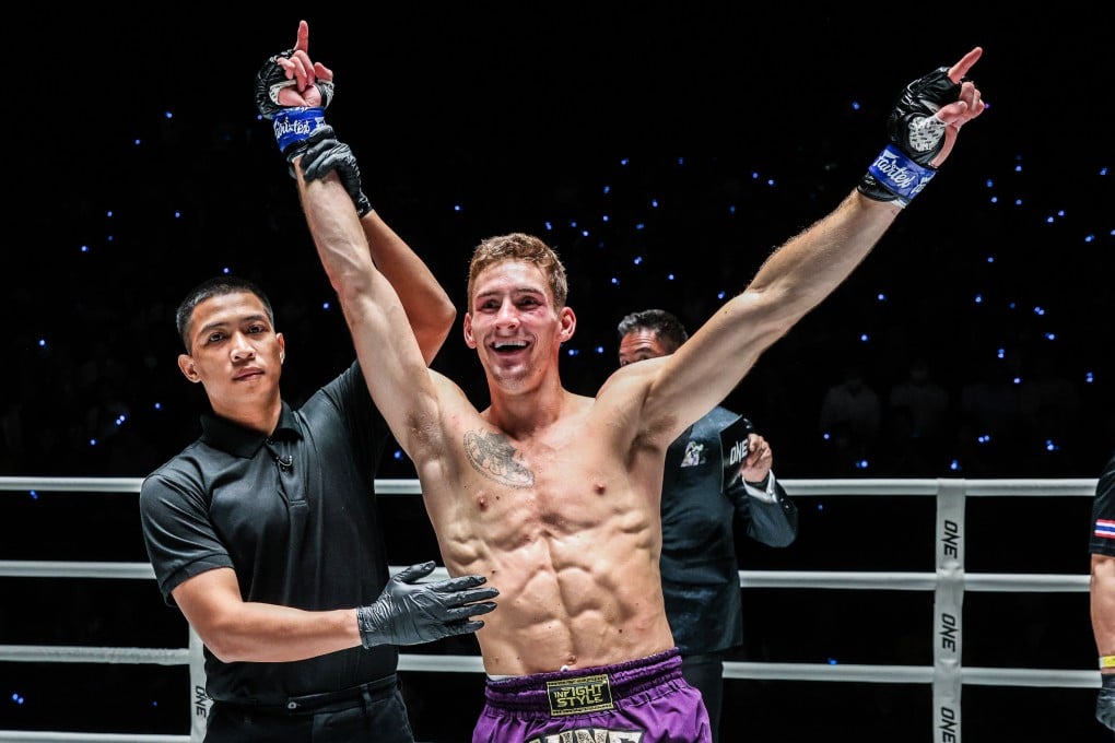 Nico Carrillo celebrates his win over Nong-O Gaiyanghadao at ONE Friday Fights 46. Photo: ONE Championship