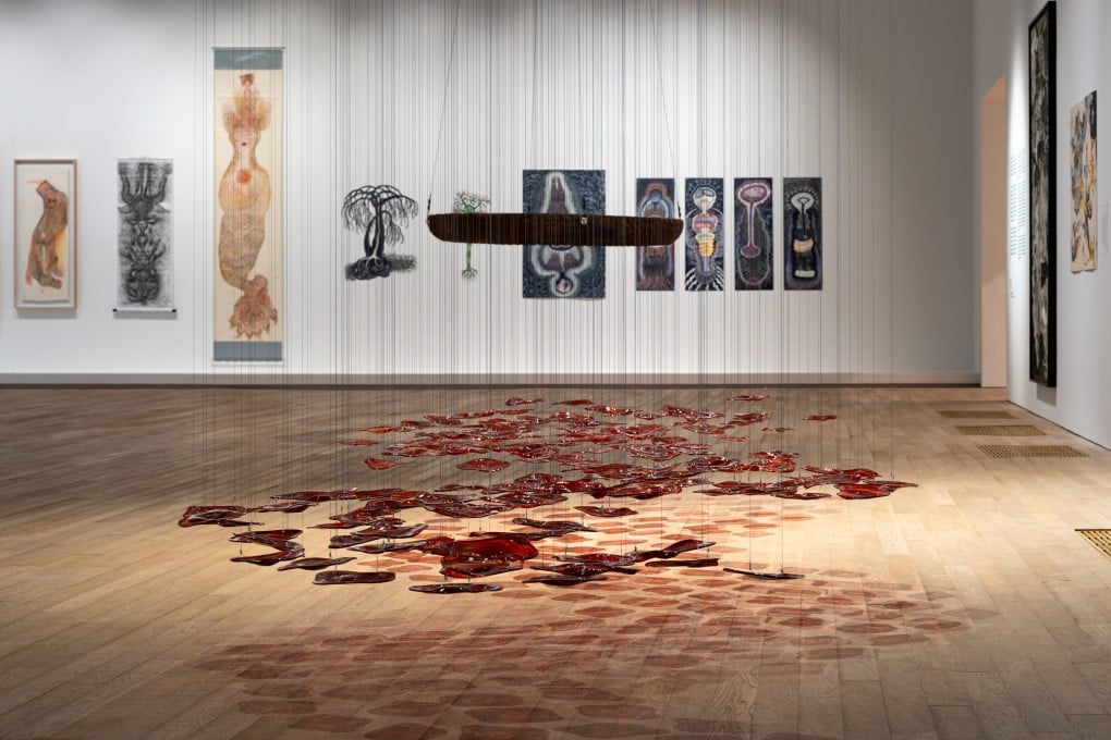 “The Red River”, a 2023 work by Palestinian artist Dima Srouji, is seen with other pieces at “Green Snake: Women-centred Ecologies”, a new eco-feminist exhibition at Tai Kwun Contemporary in Hong Kong. Photo: Courtesy of Tai Kwun Contemporary