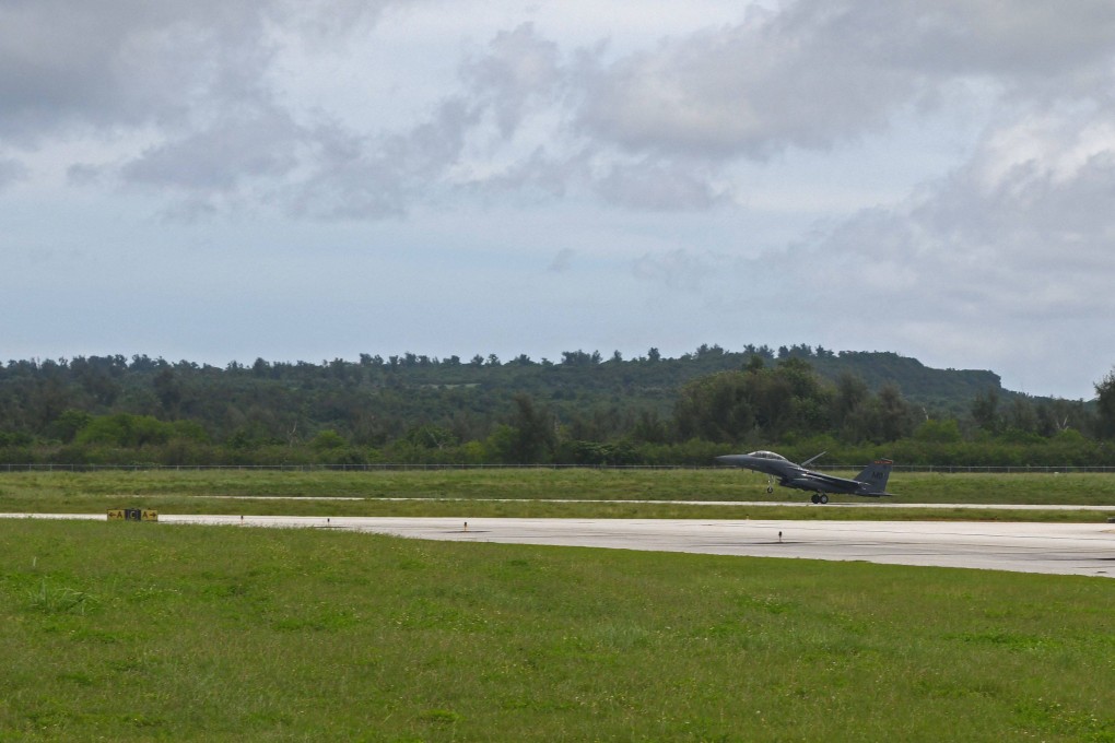 A fighter jet lands on the runway at Tinian International Airport in 2021. Photo: US air force/AFP