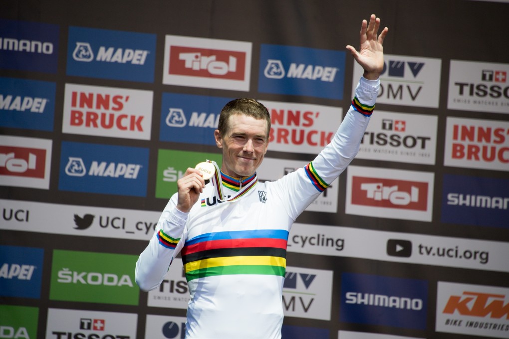 Australian cyclist Rohan Dennis at an award ceremony at the 2018 UCI Road Cycling World Championships in Innsbruck, Austria. Photo: EPA-EFE