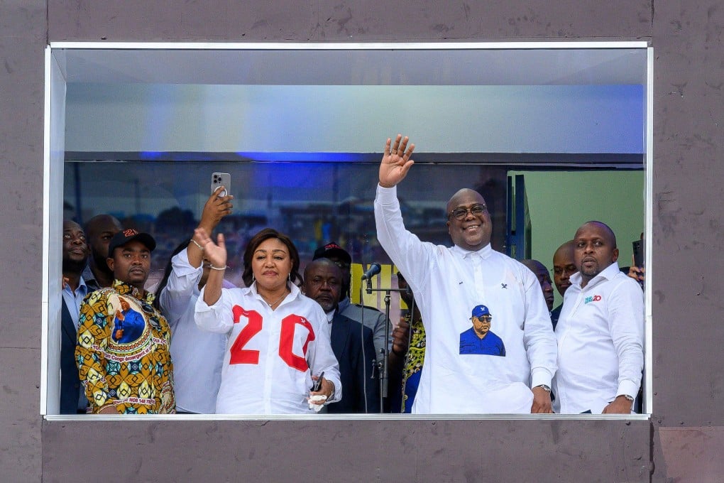 Oresident Felix Tshisekedi with his wife Denise Nyakero greet supporters after the announcement of the election results. Photo: AFP