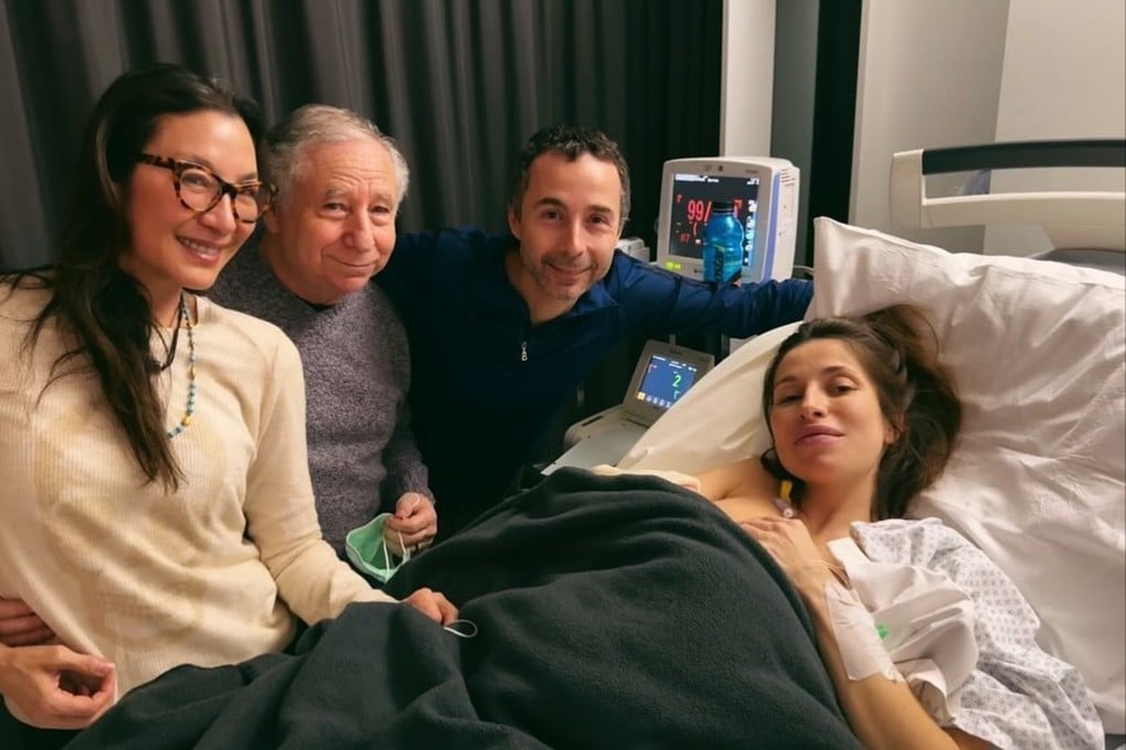 Michelle Yeoh and husband Jean Todt join his son Nicolas and daughter-in-law Darina after the birth of baby Maxime. Photo: Instagram/nicolastodt